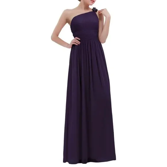 One-Shoulder High-waisted Chiffon Bridesmaid Prom Dress in Purple - size 14 NWT - Picture 1 of 7